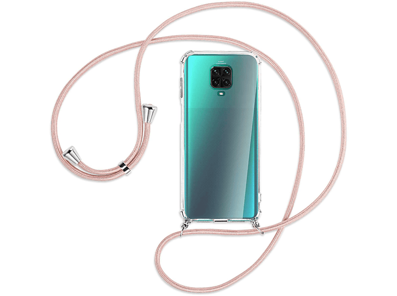 MTB MORE ENERGY Umhänge-Hülle mit Kordel, Backcover, Xiaomi, Redmi Note 9S, Redmi Note 9 Pro, Rosegold / Silber