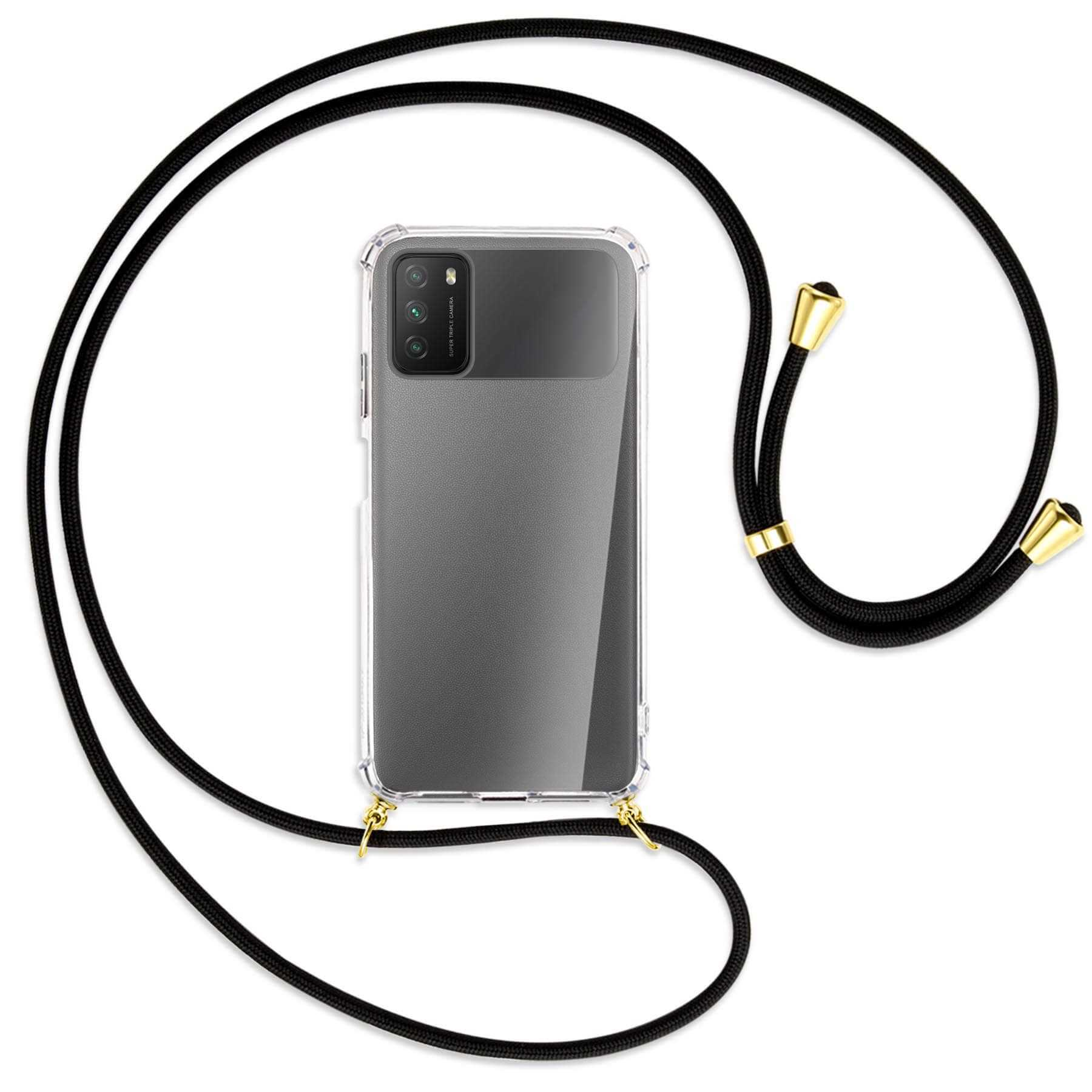MTB MORE Backcover, Umhänge-Hülle Schwarz Gold Xiaomi, ENERGY mit Kordel, M3, / Poco