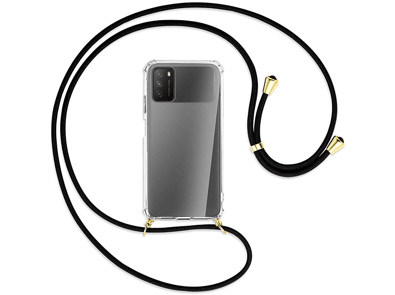 MTB MORE Backcover, Umhänge-Hülle Schwarz Gold Xiaomi, ENERGY mit Kordel, M3, / Poco