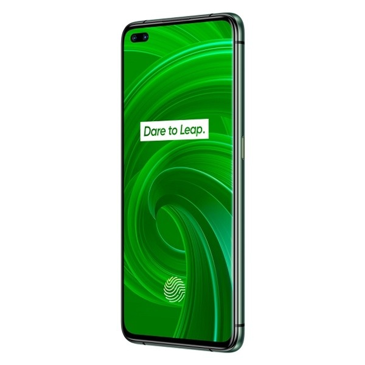 Grünes und schwarzes Smartphone mit Text "Dare to Leap" auf dem Bildschirm.