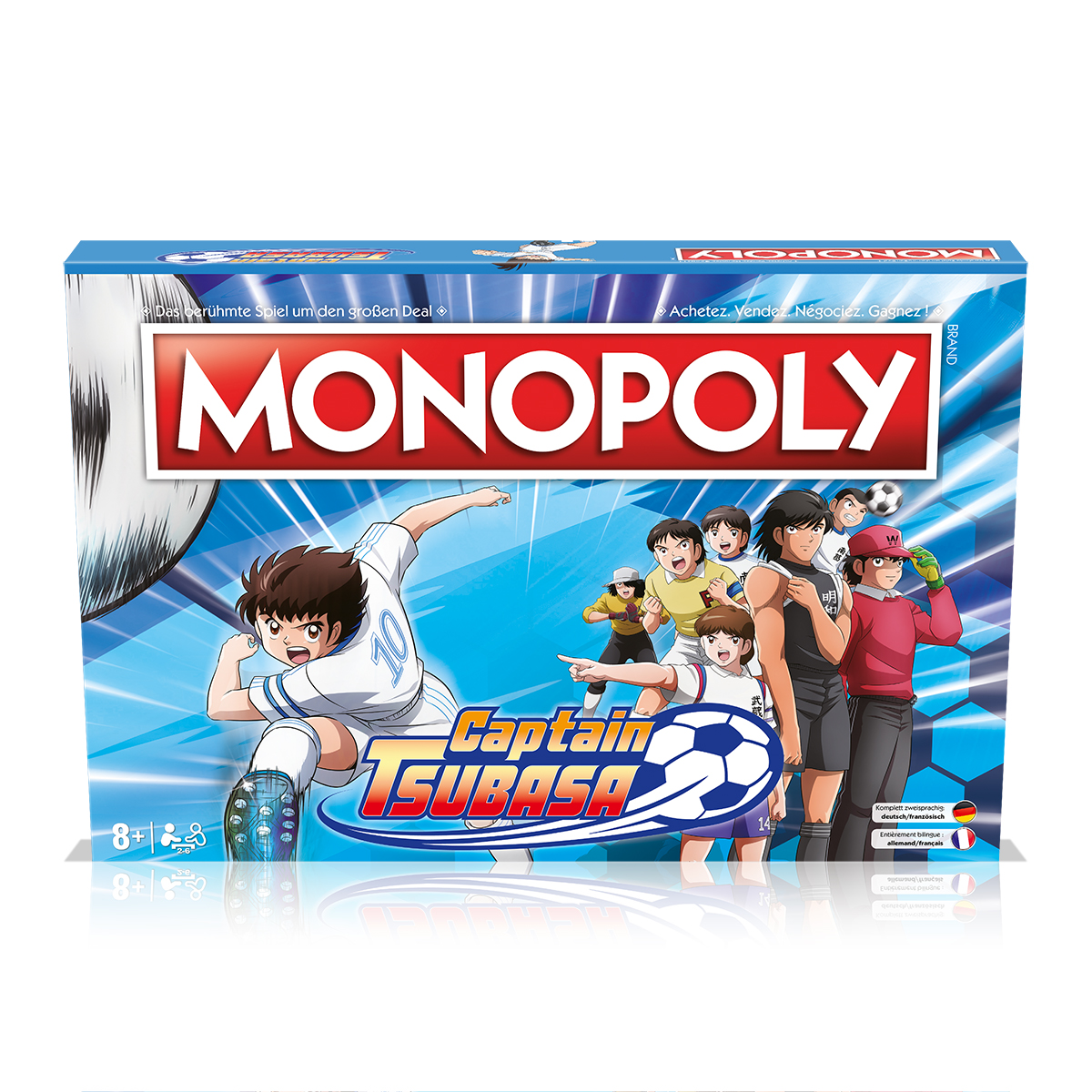 Monopoly-Brettspielbox mit Captain Tsubasa-Charakteren.