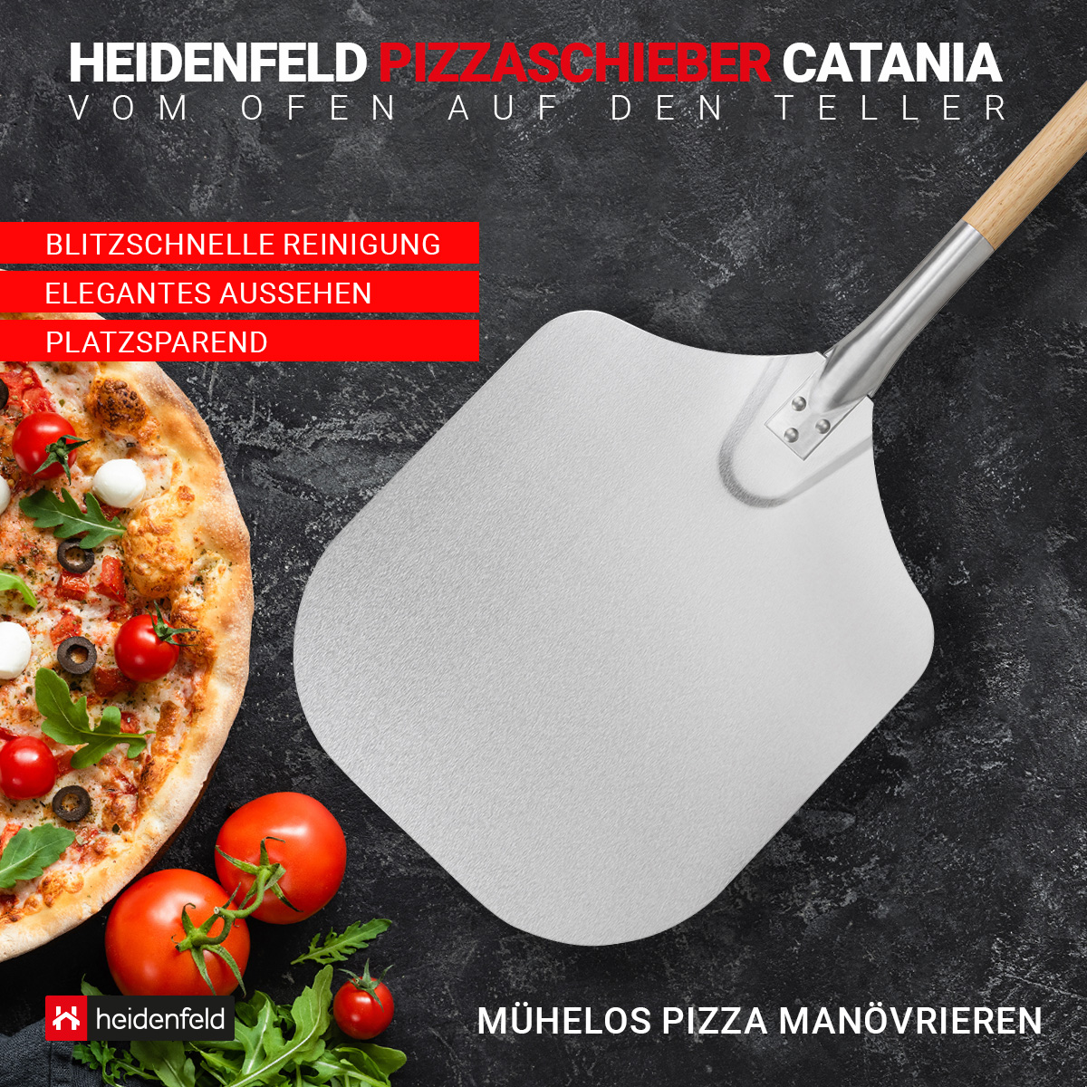 HEIDENFELD Pizzaschieber Holzfarben Catania Pizzaschaufel