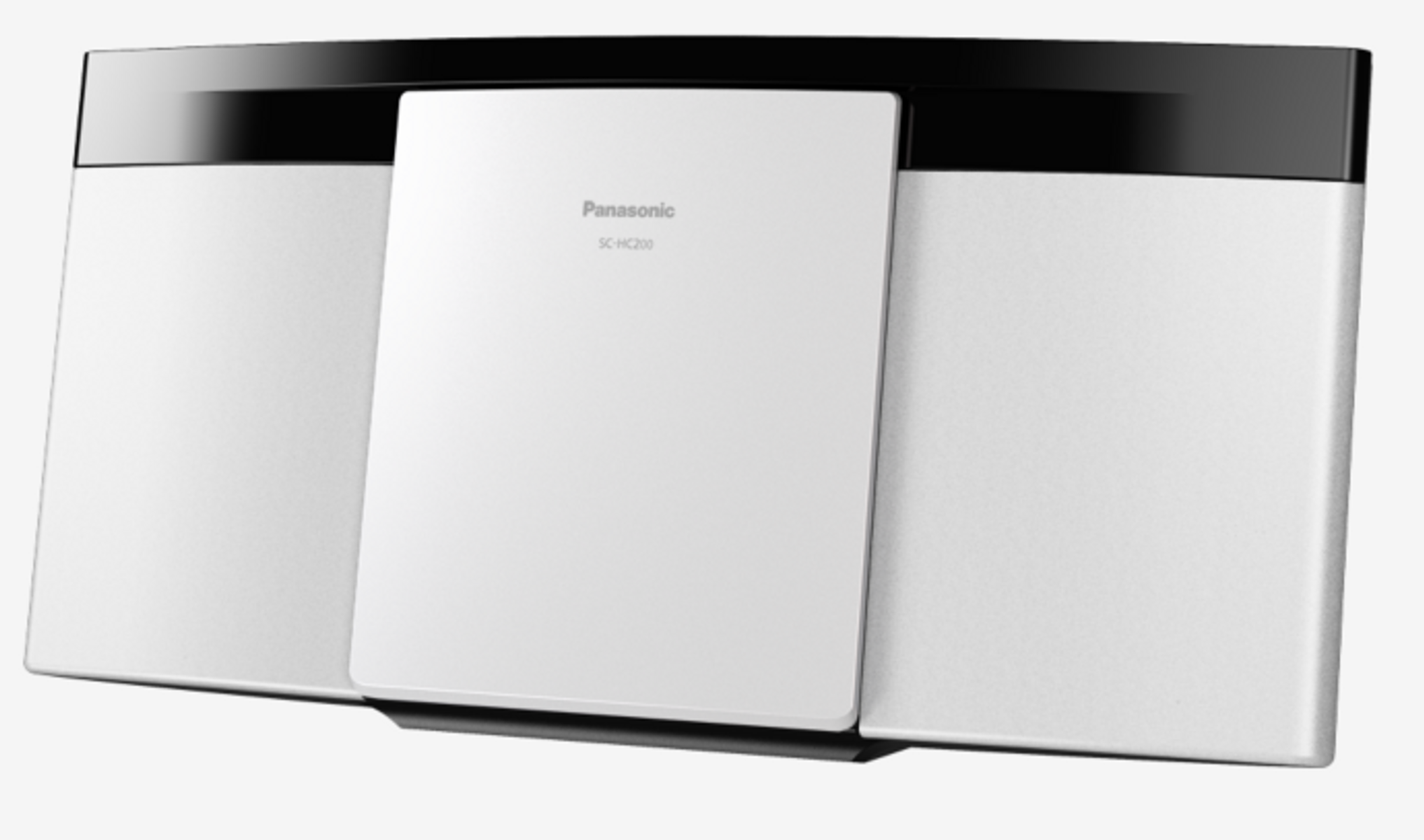 Biało-czarny system audio Panasonic.