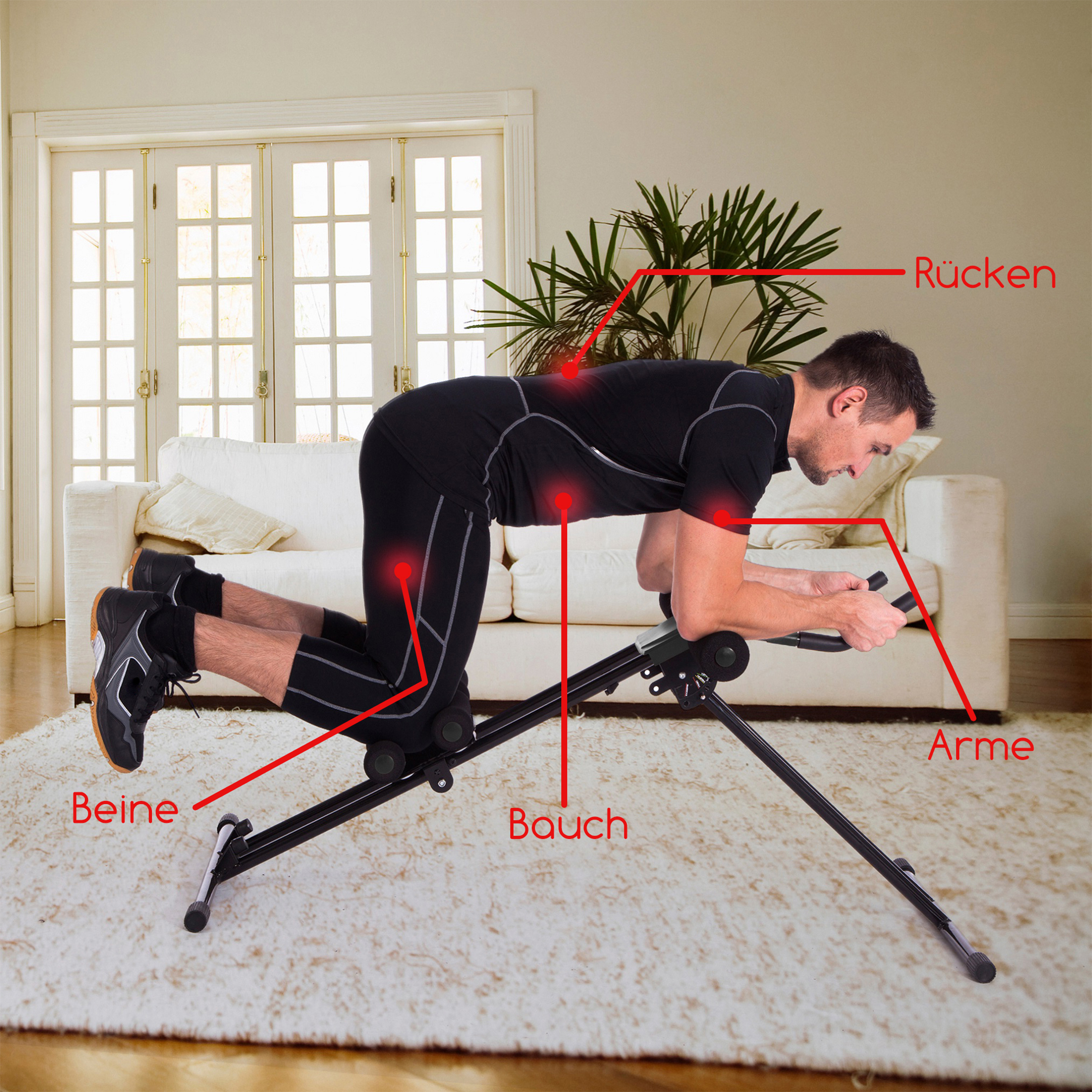 Knieauflage Bauchmuskeltrainer klappbarer Bauchtrainer, inklusive Schwarz und Profi, Trainingscomputer Semi ZOOMYO Bauchtrainer