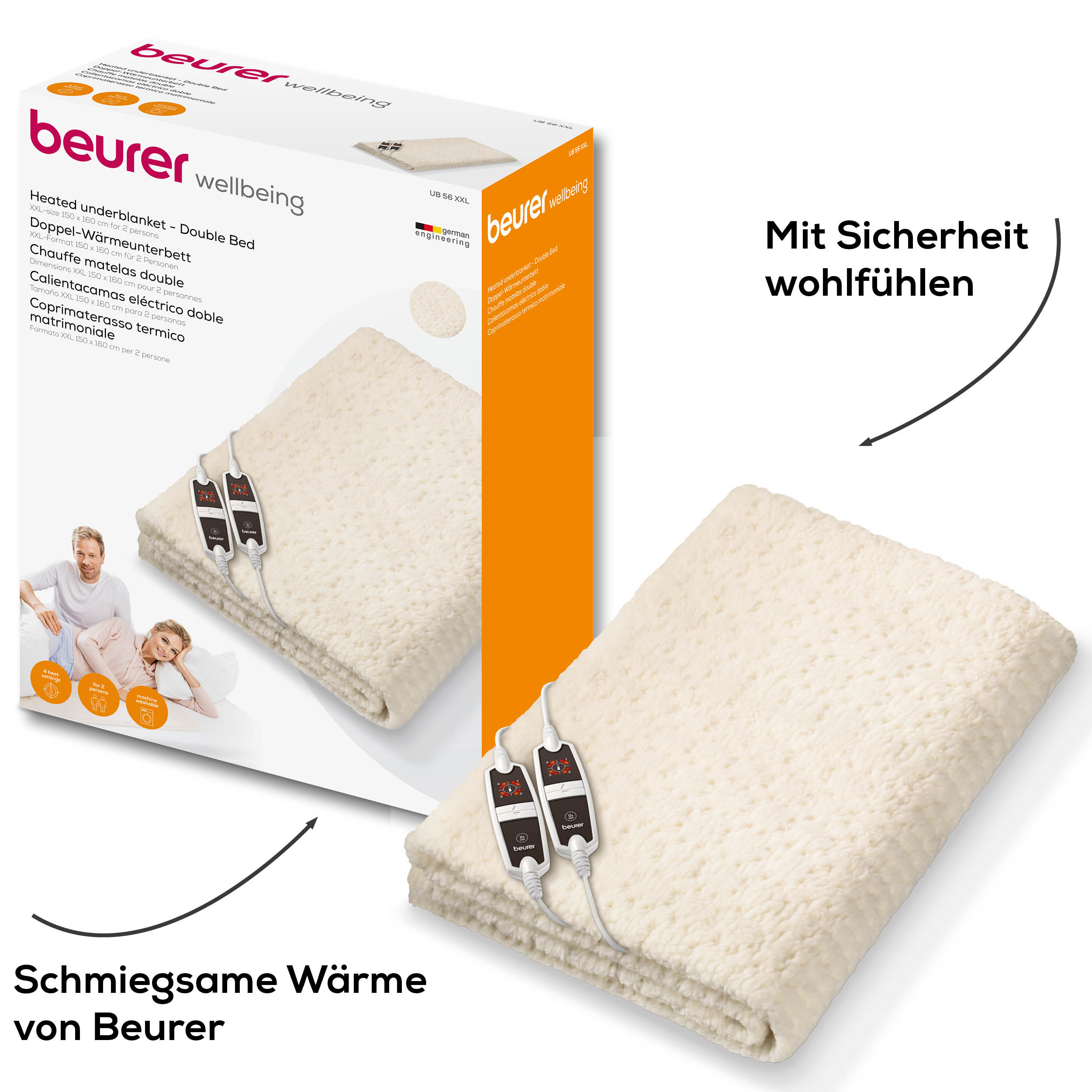 Beheizbare Unterdecke mit Karton. Die Decke ist cremefarben, mit zwei Bedienelementen. Text vorhanden.