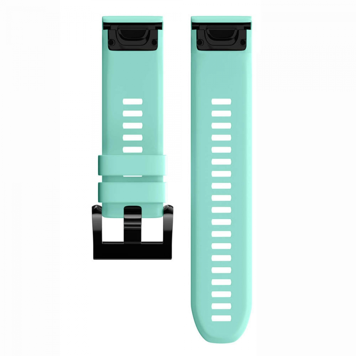 Zwei hellblaue Uhrenarmbänder mit schwarzen Schnallen, die das Material und Design zeigen.