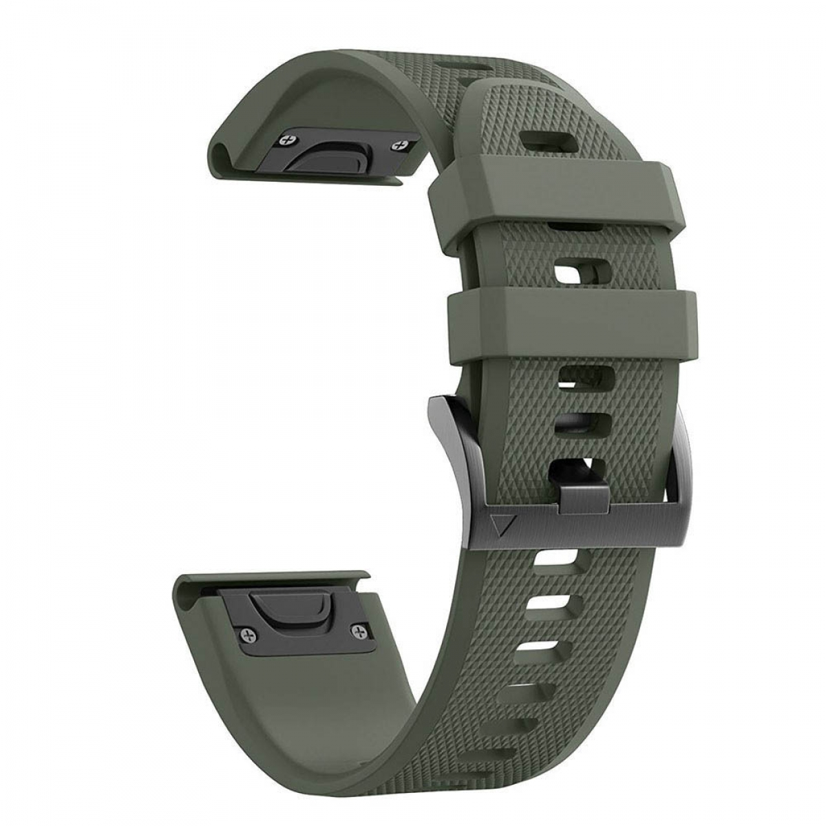 Grünes Uhrenarmband mit schwarzer Schnalle.