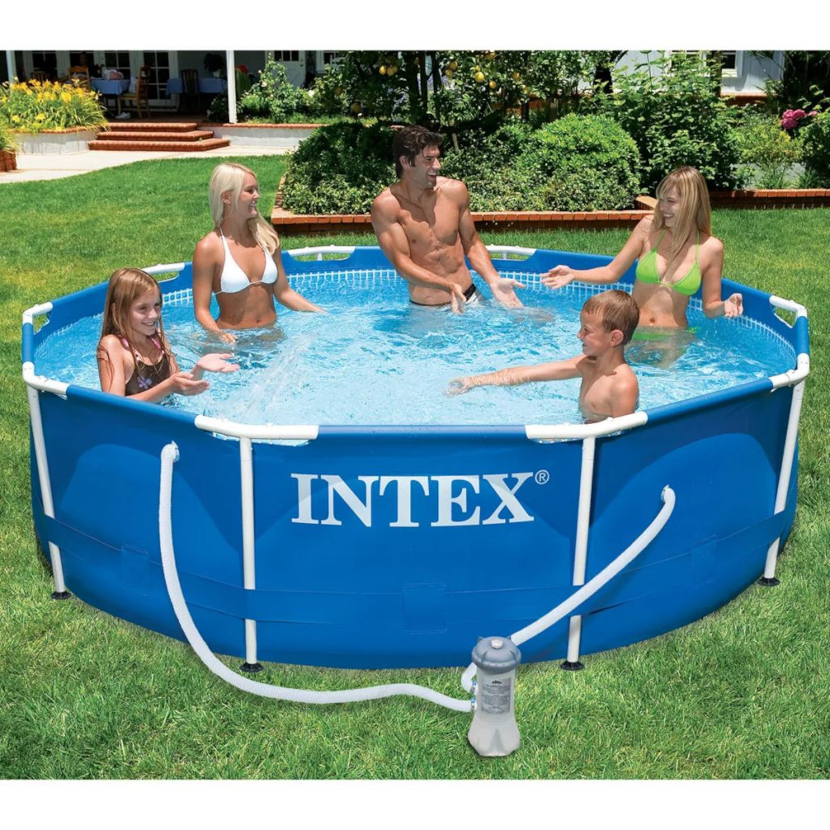 INTEX Frame Pool, Filterpumpe Pool blau inkl. Metal