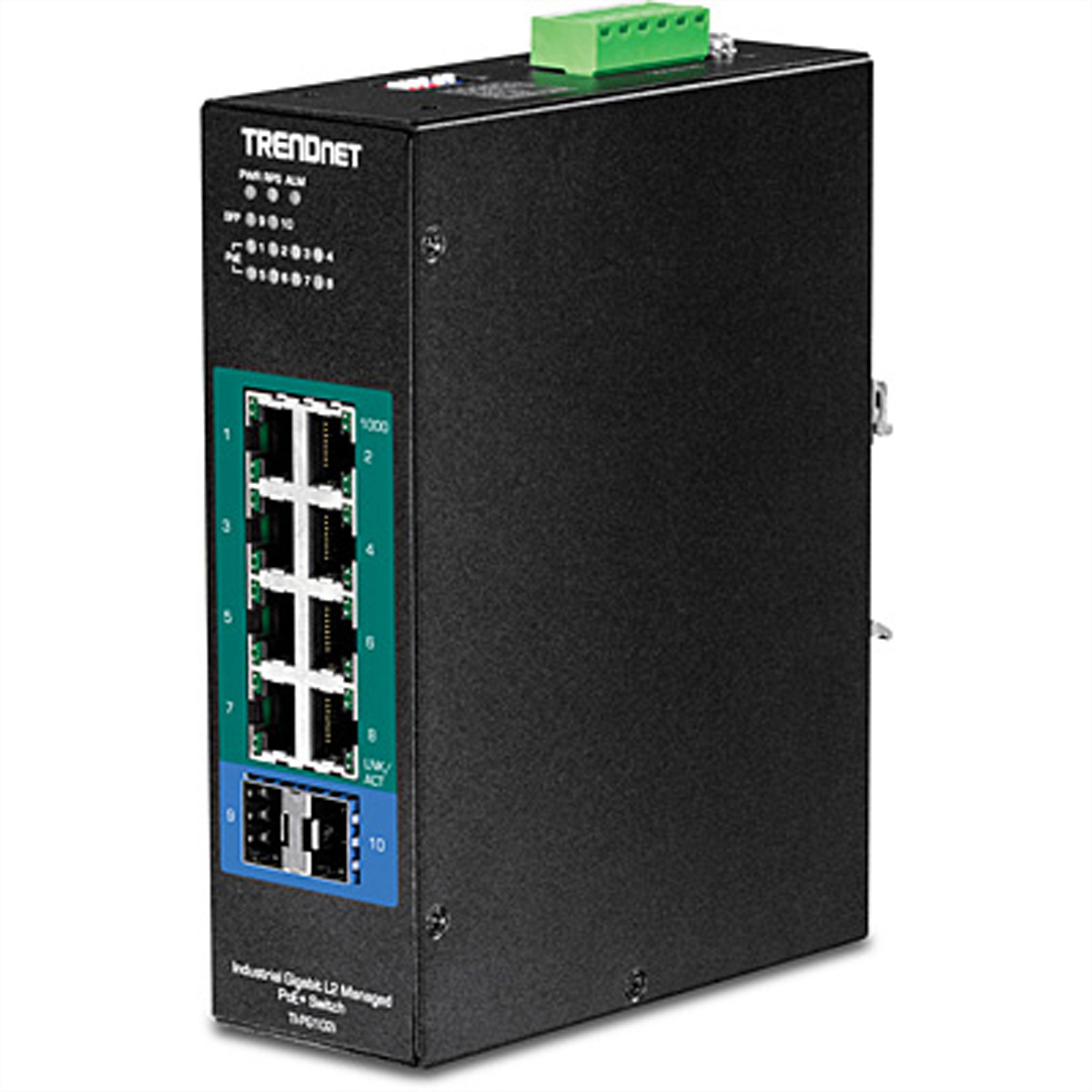 Schwarzer Ethernet-Switch mit Ports.
