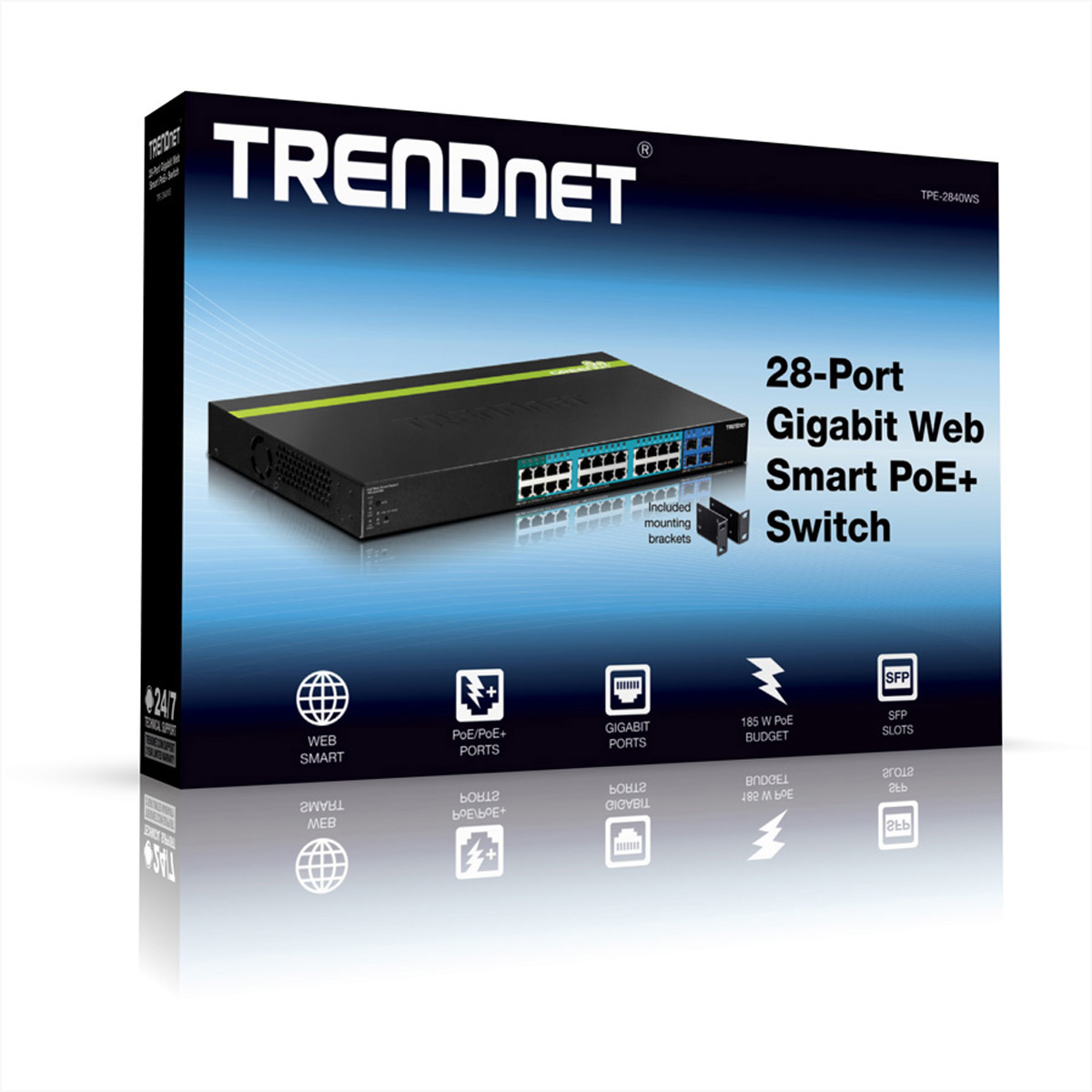 TRENDNET TPE-2840WS 28-Port POE+ Gigabit PoE SFP PoE/PoE+ Smart Switch 4 Switch 195W 24 Gigabit