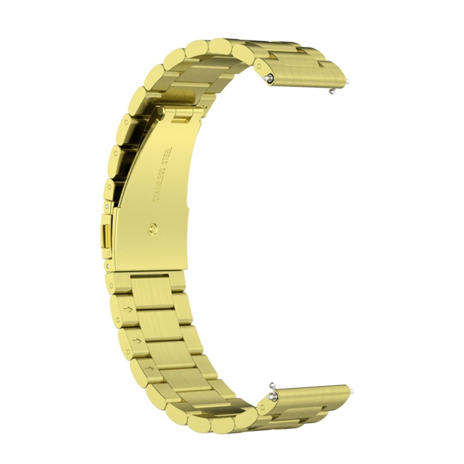 Goldenes Uhrenarmband auf weißem Hintergrund. Nahaufnahme des Uhrenarmbands.