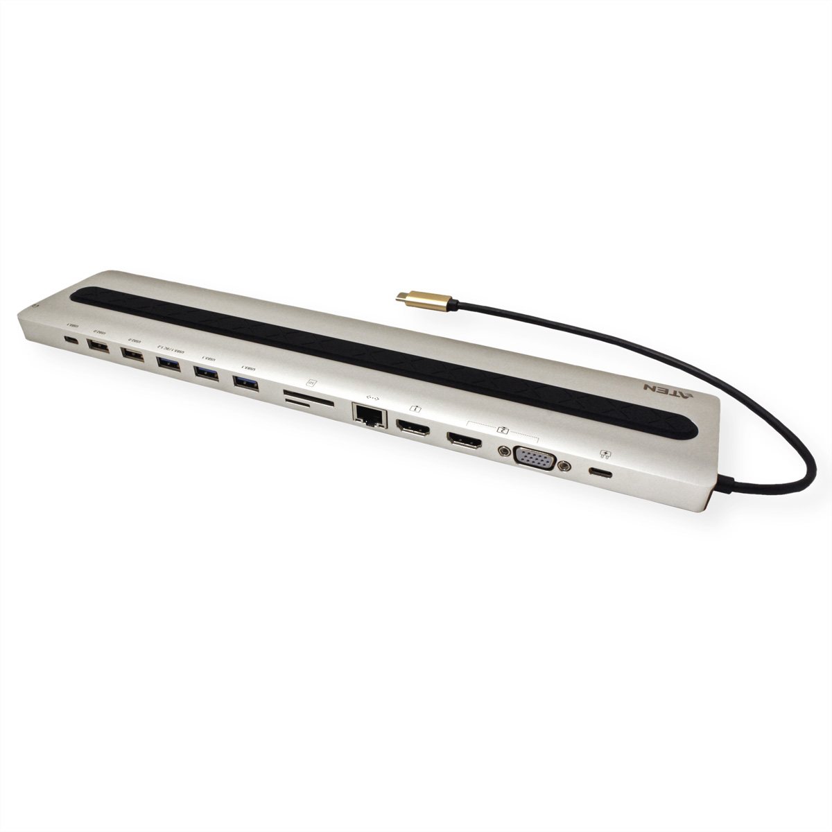 ATEN UH3237 USB-DisplayPort Dock schwarz gold / Power Multiport USB-C Adapter, mit Passthrough