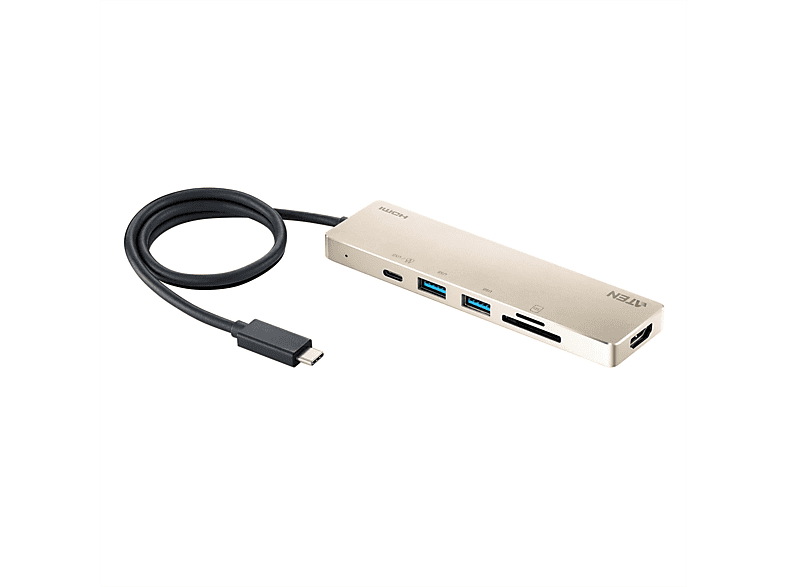 ATEN UH3239 USB-C Mini Dockingstation, Power Multiport Passthrough Dockingstation silberfarben mit