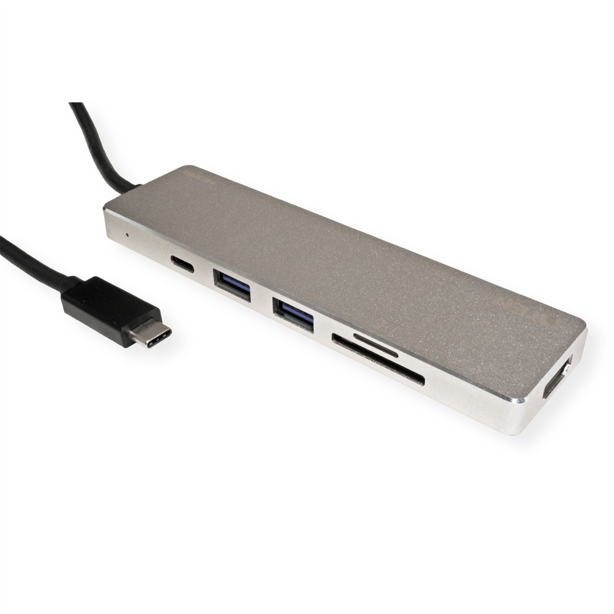 UH3239 Mini ATEN USB-C Passthrough Dockingstation Multiport Dockingstation, mit Power silberfarben