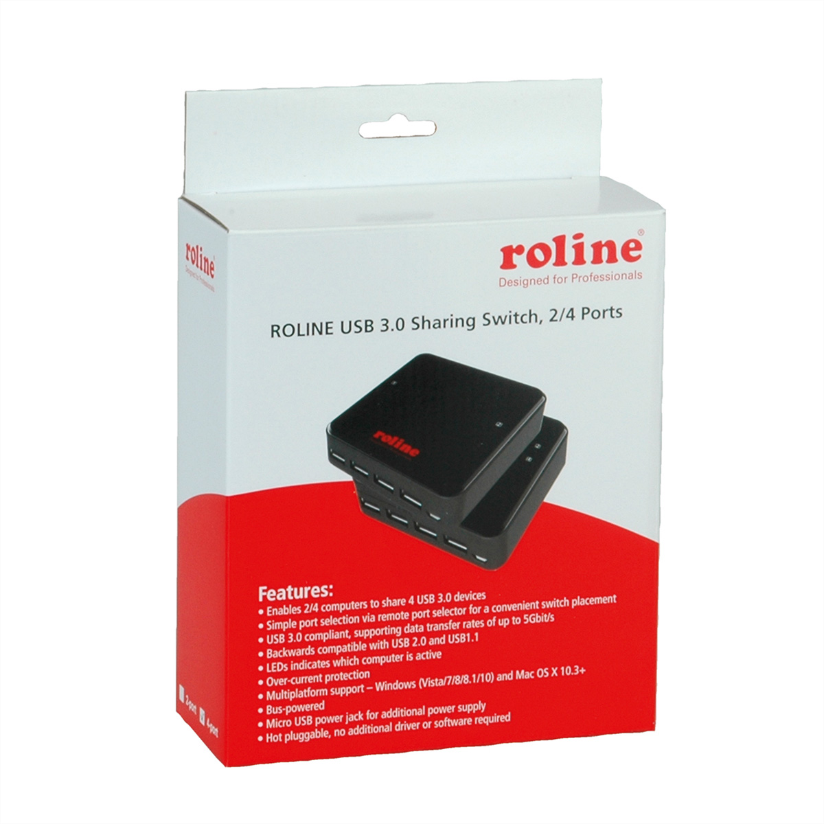 ROLINE USB 3.2 manuell, Ports, 4x 1 Gen schwarz Gen 4 USB Switch, Switchbox, PC, 3.2 1