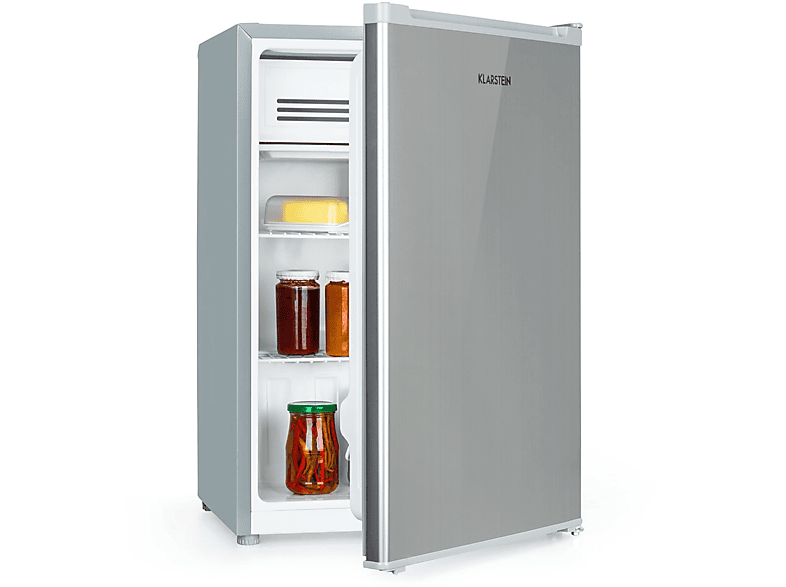 KLARSTEIN Delaware Mini-Kühlschrank (E, 45 cm hoch, Silbergrau)