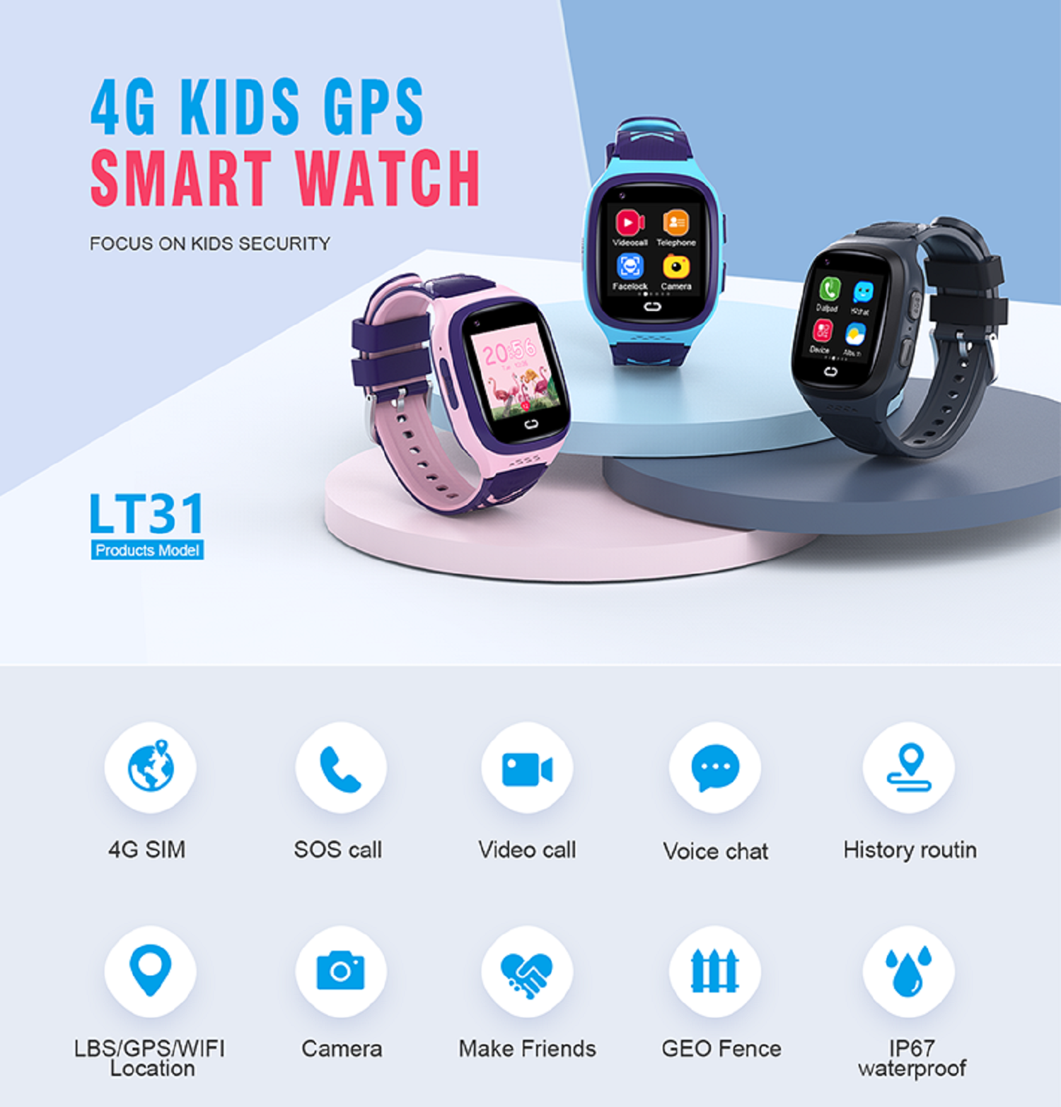 KAREN M LT31 Blau Blau Kinder, Silikon, Smartwatch