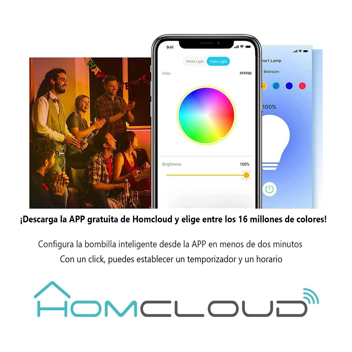 Persone che guardano uno smartphone con un'app ruota colori per luci.