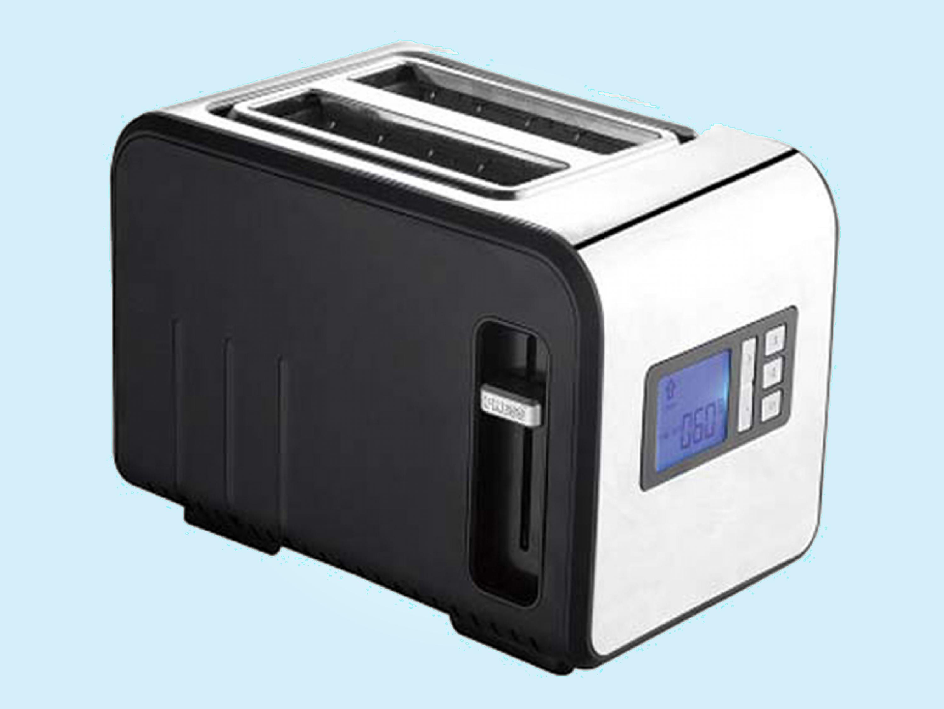 PURLINE Edelstahltoaster Schwarz 2) 800W 2 Digitalanzeige Watt, breiten Toaster und Schlitze: mit Schlitzen (800