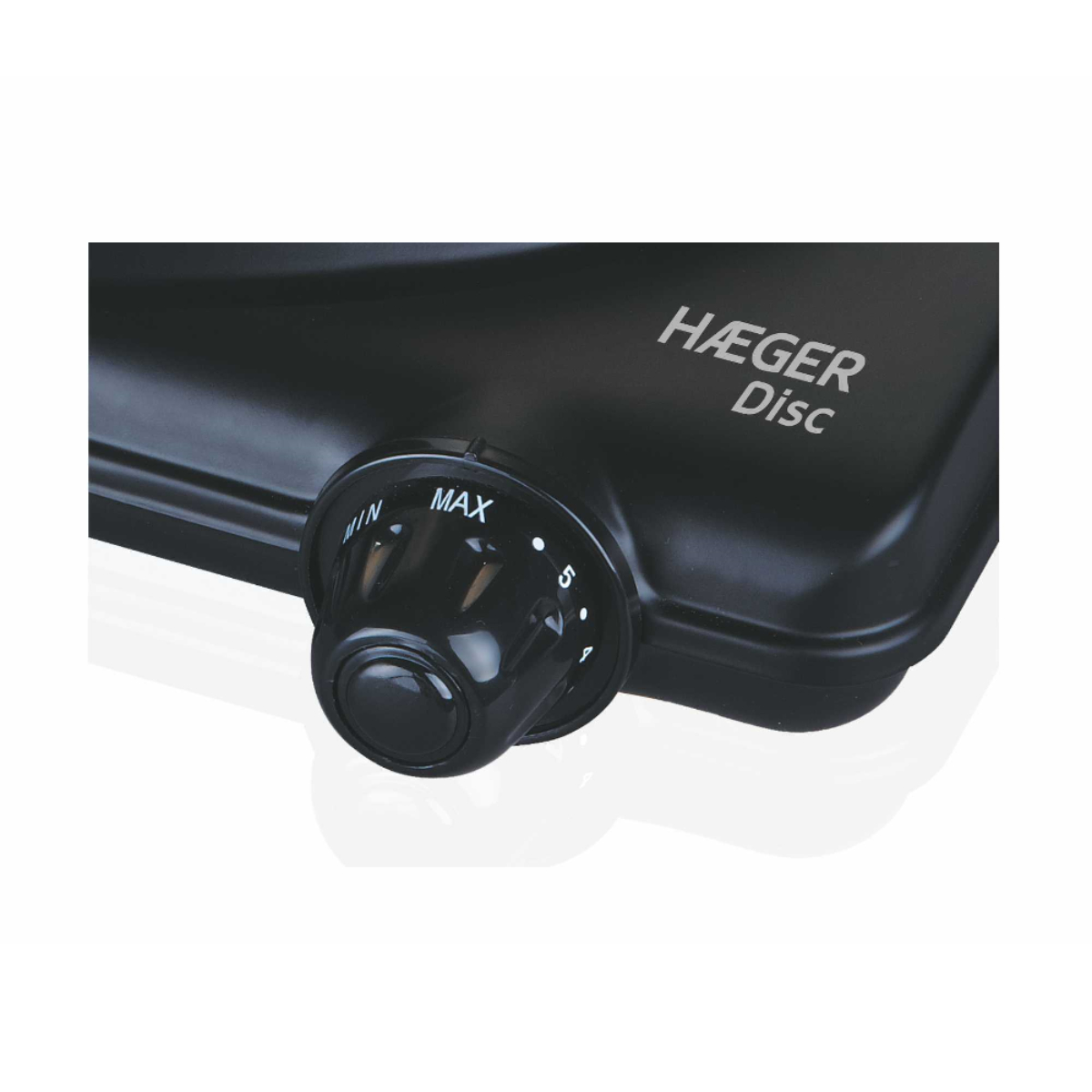Zbliżenie czarnego Haeger Disc z pokrętłem ustawionym na MAX.