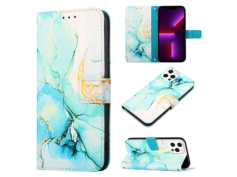 König Design Custodia a portafoglio compatibile con Samsung Galaxy S6, con scomparti per carte di credito, motivo risata, verde