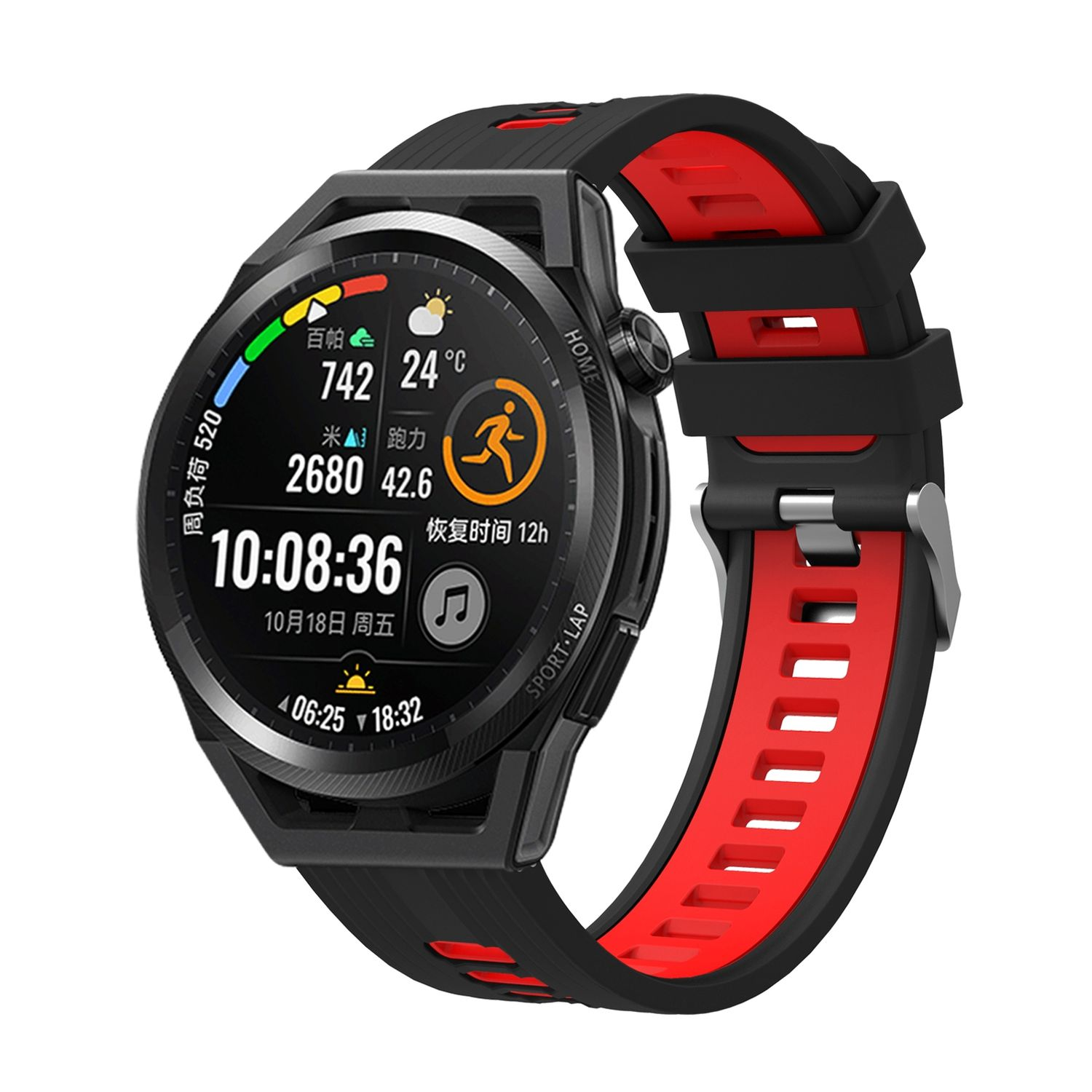KÖNIG DESIGN Sportarmband, 46mm, GT Watch Ersatzband, Schwarz 2 Huawei, Rot