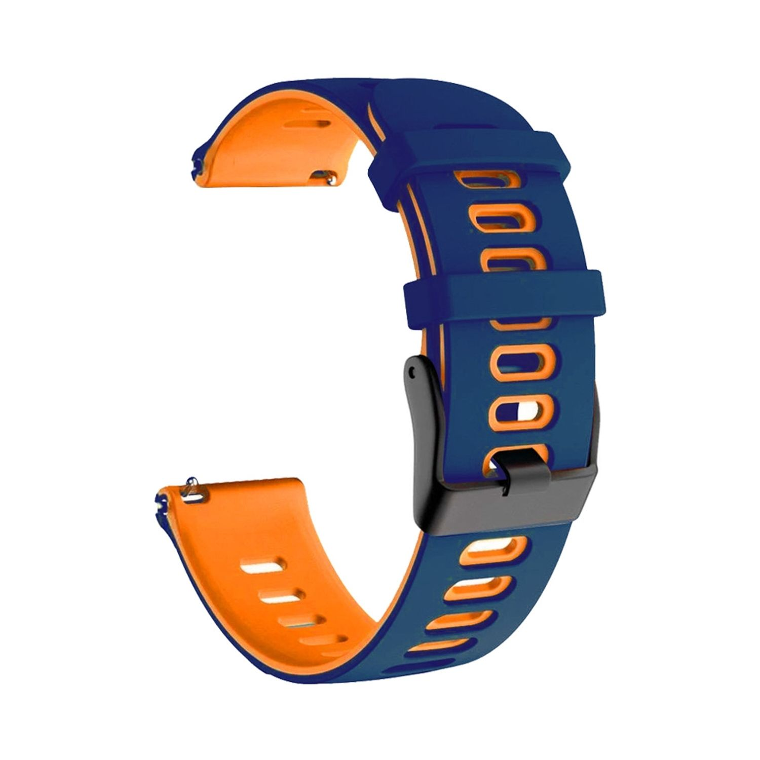 Blau-oranges Armband. Blaue Außenseite, orange Innenseite. Schwarze Schnalle.