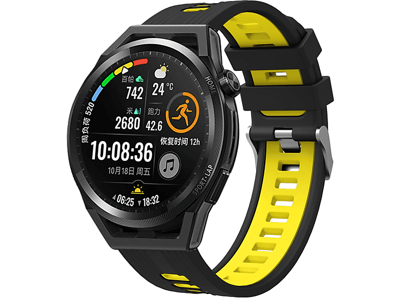 KÖNIG DESIGN Sportarmband, Ersatzband, Huawei, 46mm, Gelb Watch Schwarz GT 2