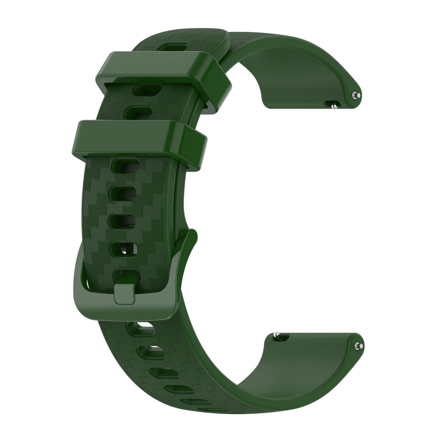 Grünes Uhrenarmband mit strukturiertem Muster. Das Armband ist gebogen.