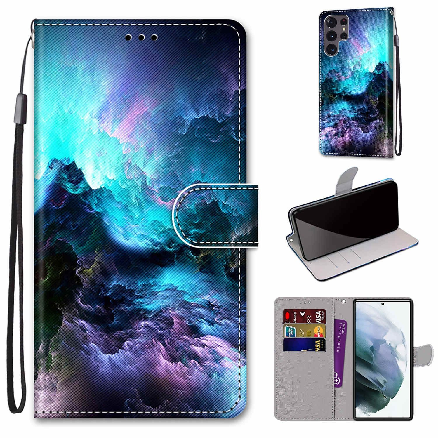 DESIGN Samsung, Wolken Ultra 5G, Bookcover, Bunte Case, Book Galaxy KÖNIG S22