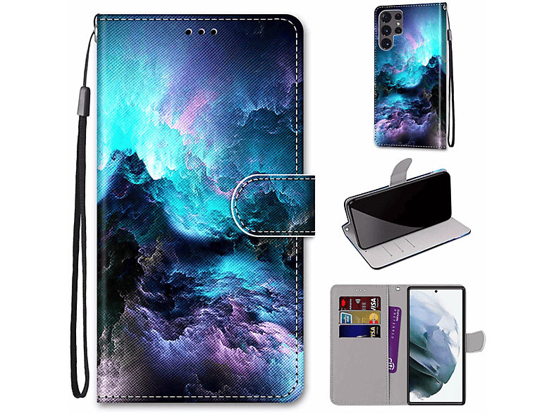 KÖNIG DESIGN Book Case, Bookcover, Samsung, Galaxy S22 Ultra 5G, Bunte Wolken