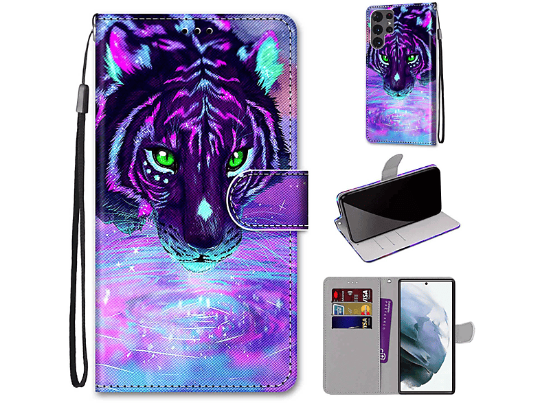 KÖNIG DESIGN Book Tiger Galaxy Case, Bookcover, S22 Wasser 5G, Samsung, Ultra trinkt