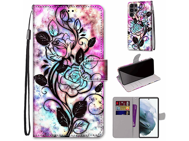 S22 DESIGN Flower Hollow Case, Book Galaxy Ultra Bottom Bookcover, KÖNIG Farbe Samsung, 5G,