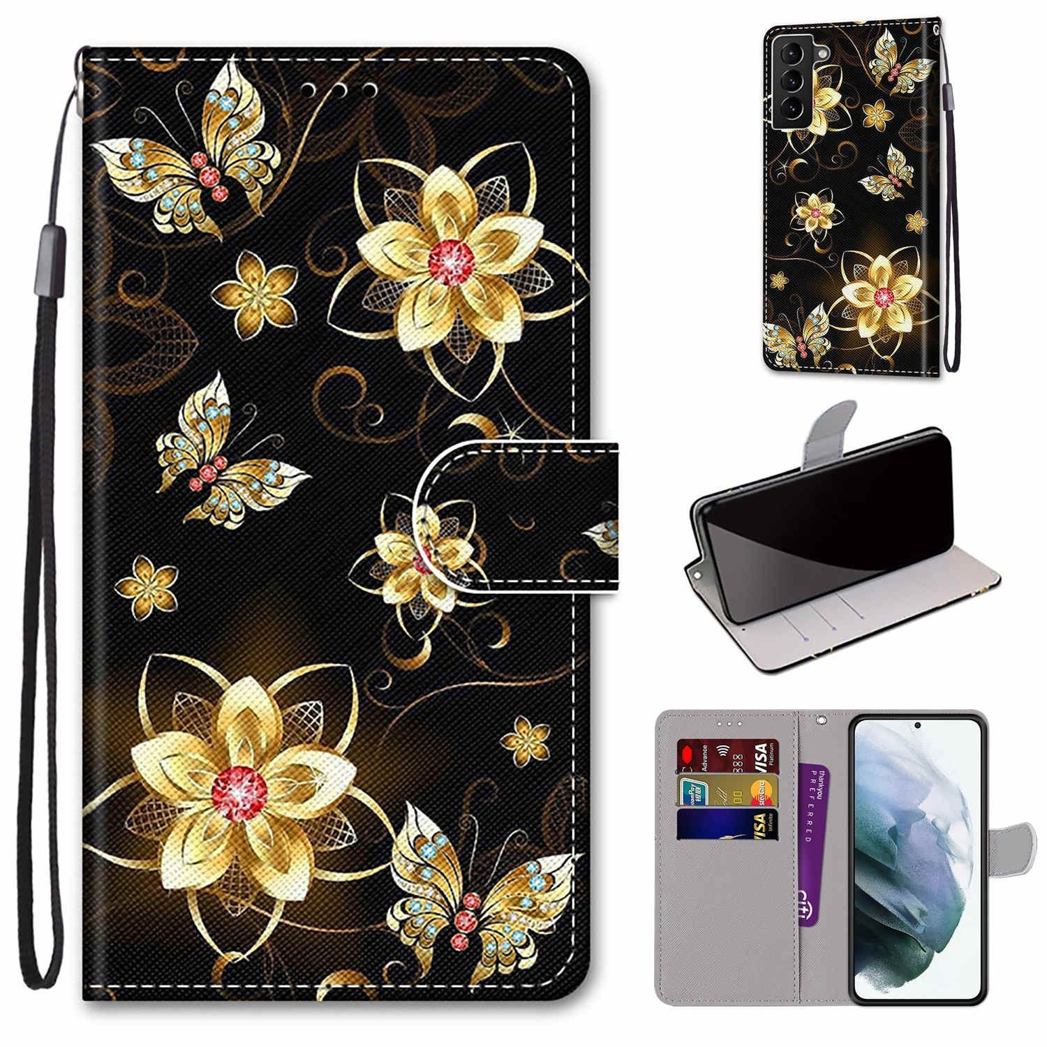 KÖNIG Plus DESIGN Case, Samsung, Golddiamant Schmetterling Book Bookcover, 5G, S22 Galaxy