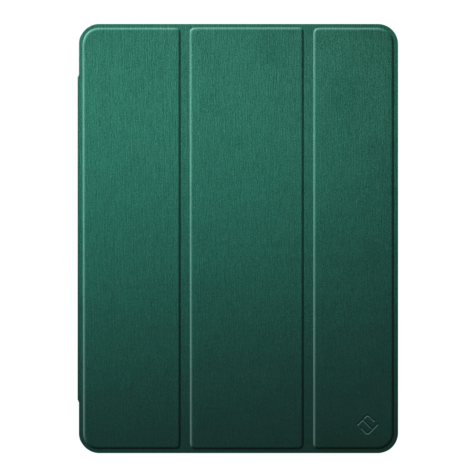 Eine grüne Tablet-Hülle. Die Hülle ist geschlossen und hat drei vertikale Falten.