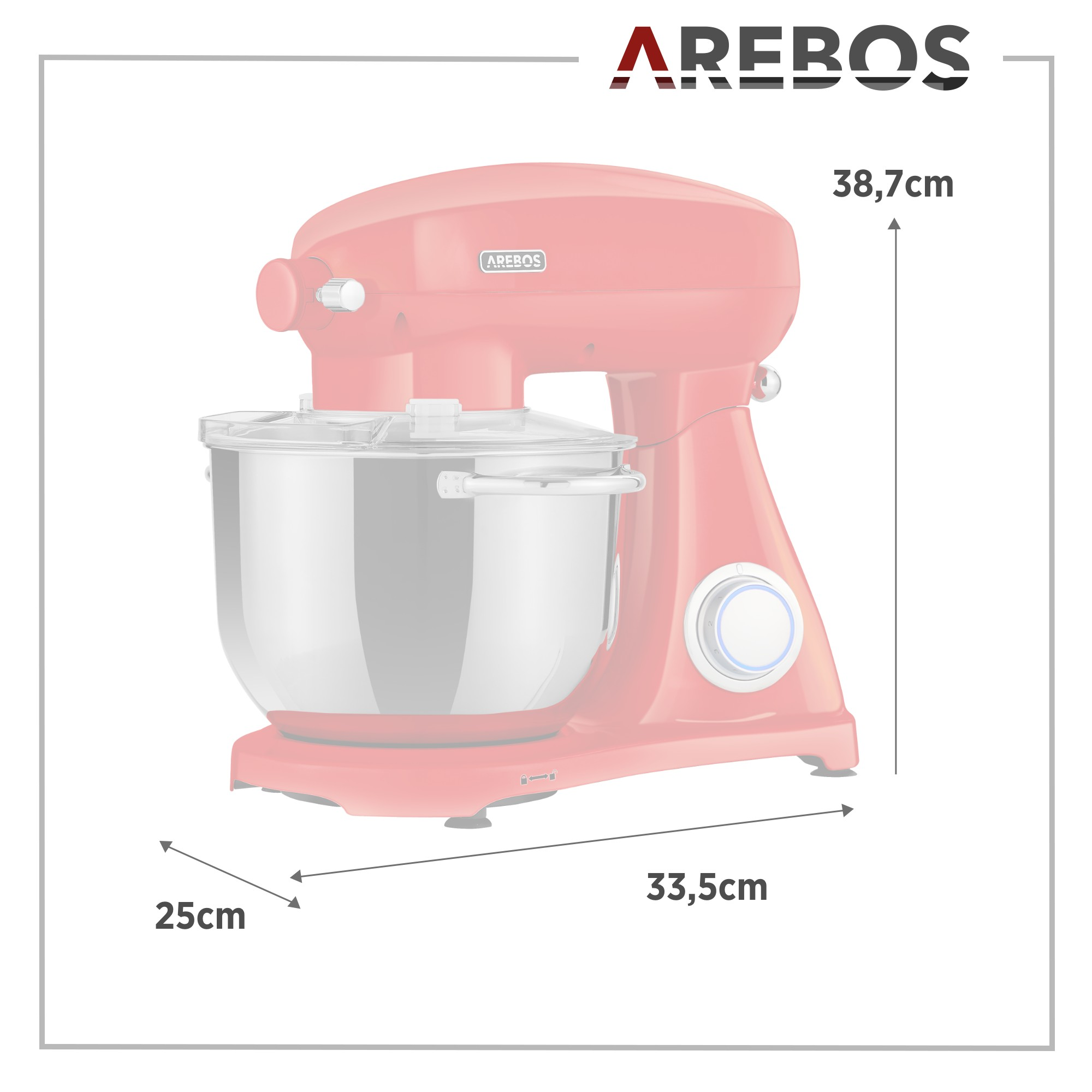 Watt) Speedlevels rot l, AREBOS Küchenmaschine 6 (Rührschüsselkapazität: 1800 6
