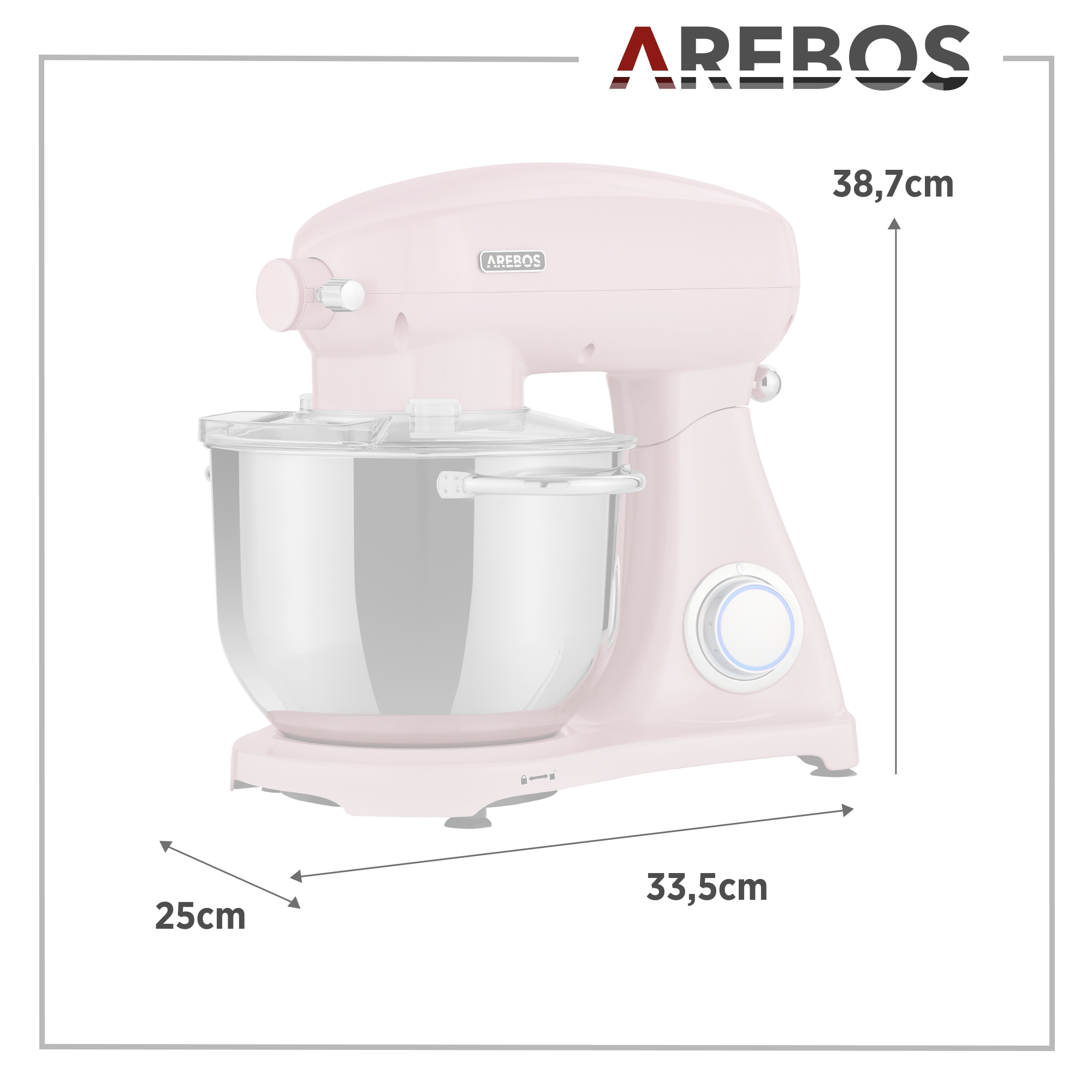 Watt) pink 1800 (Rührschüsselkapazität: 6 AREBOS 6 Speedlevels Küchenmaschine l,