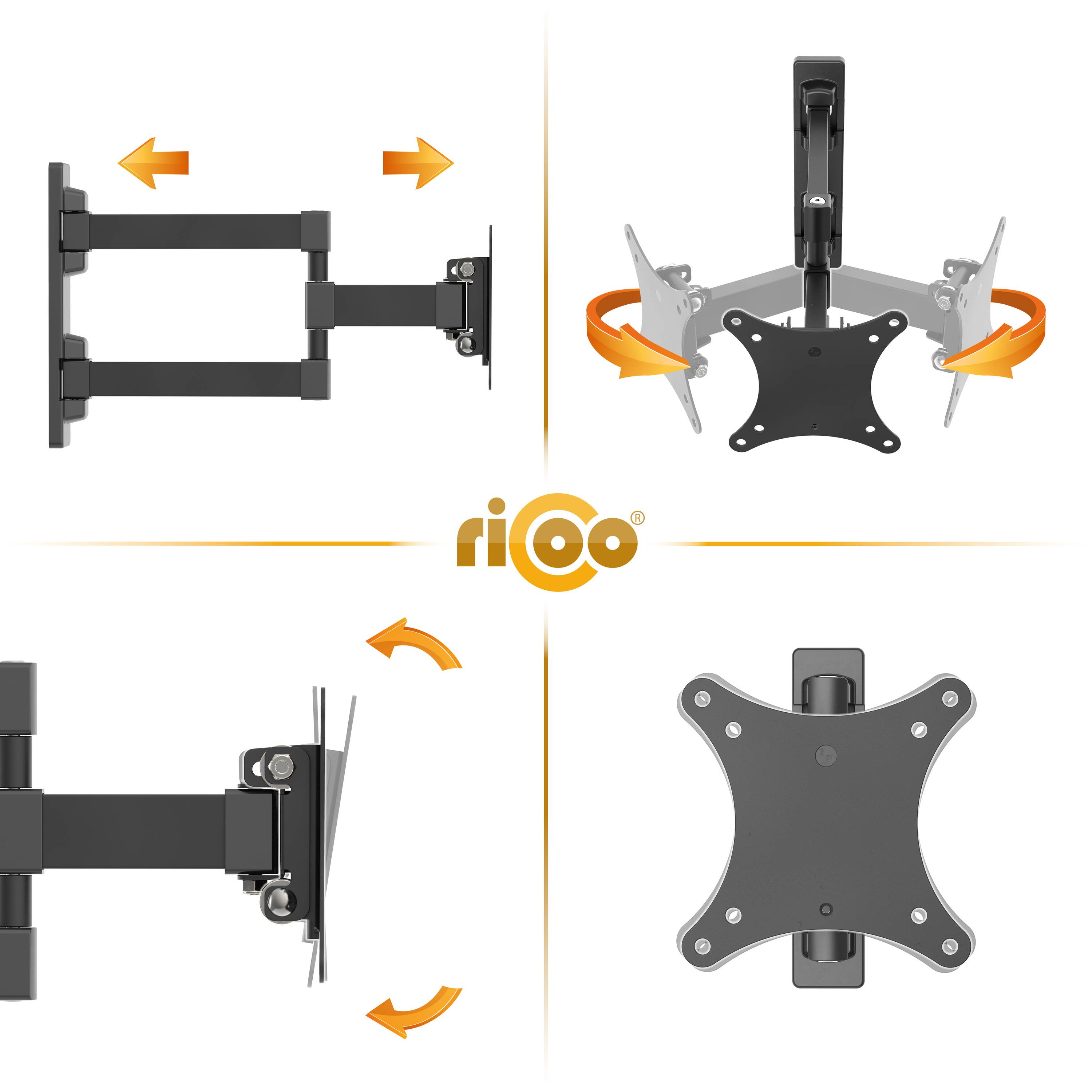 VESA neigbar Monitor x universal RICOO 100 Halterung schwenkbar Wandhalterung, ausziehbar TV Schwarz S7711 curved Wand 100