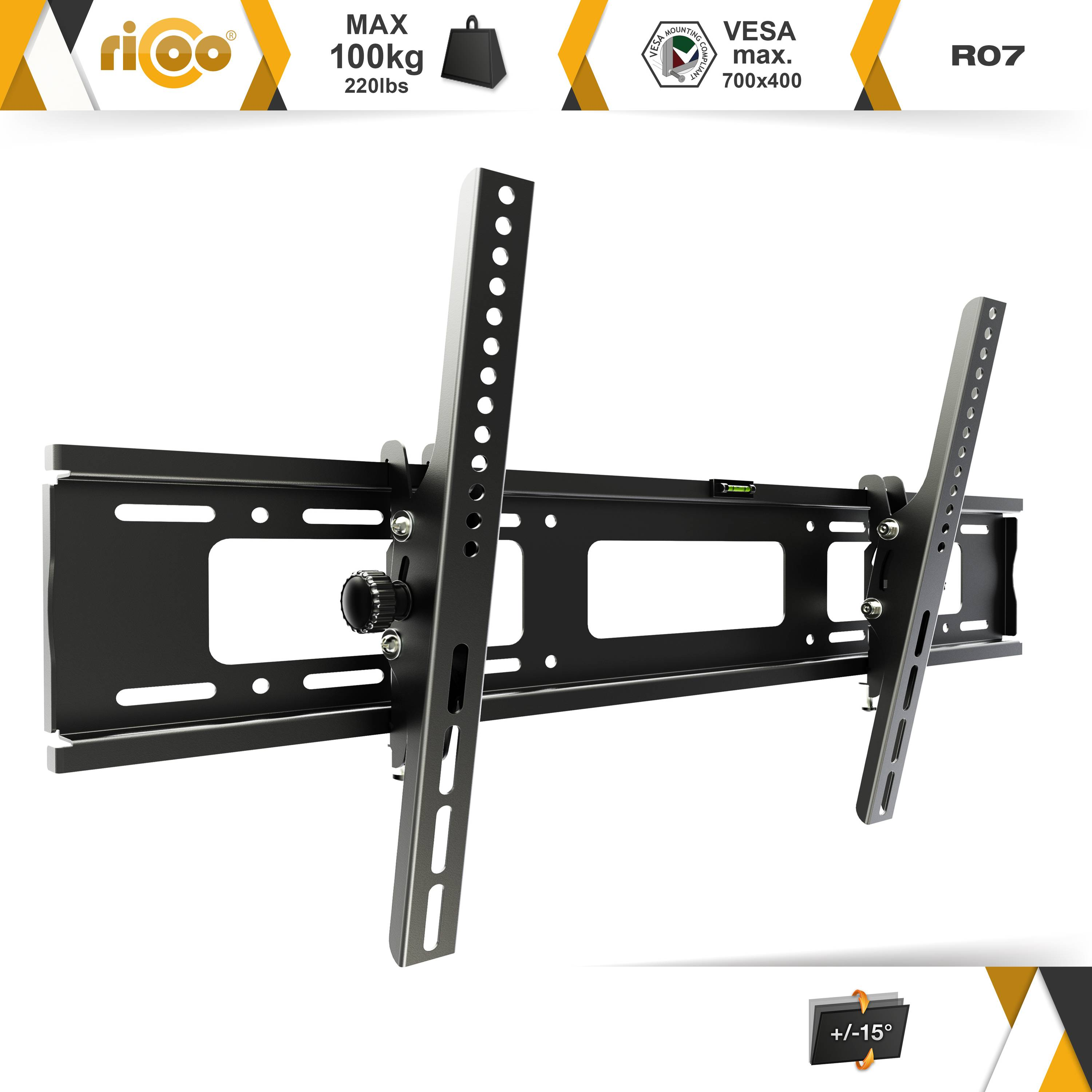 Wandhalterung, Fernseher für R07 VESA Schwarz x 600 400 RICOO Wand universal bis curved Halterung auch flach TV neigbar