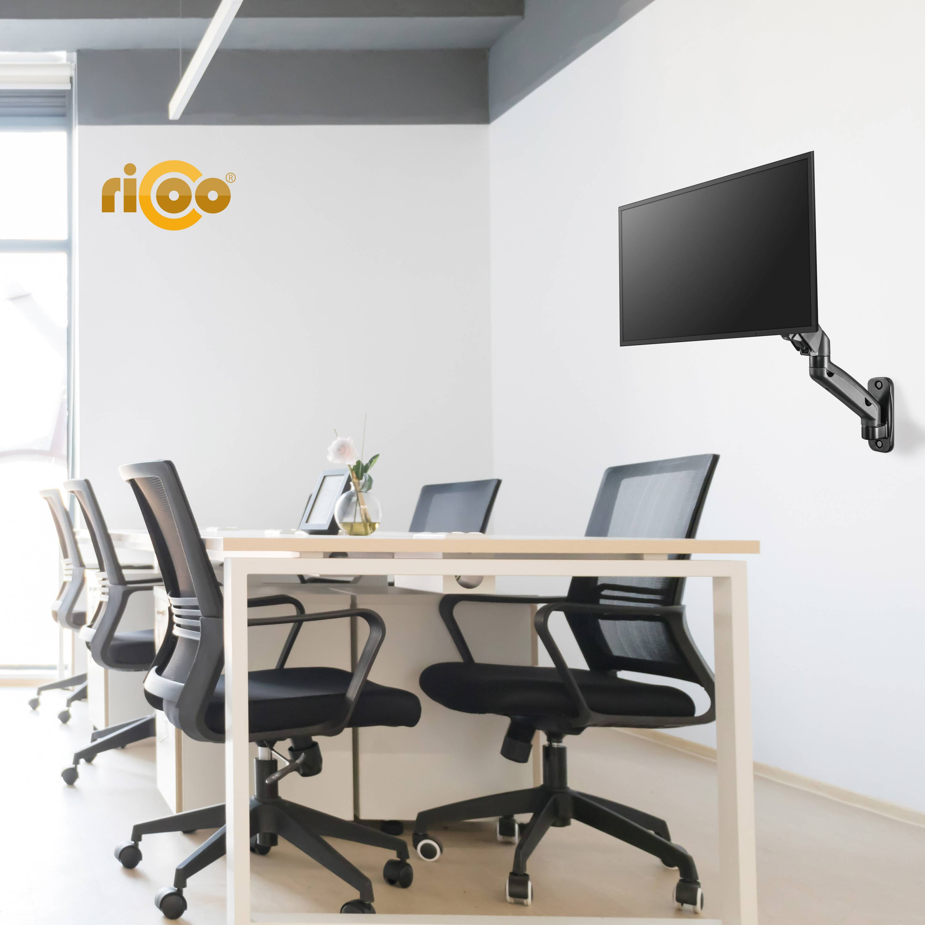 RICOO S4611 schwenkbar Gasfeder 100 neigbar 100 curved x Schwarz universal Wand TV Monitor Wandhalterung, VESA Halterung