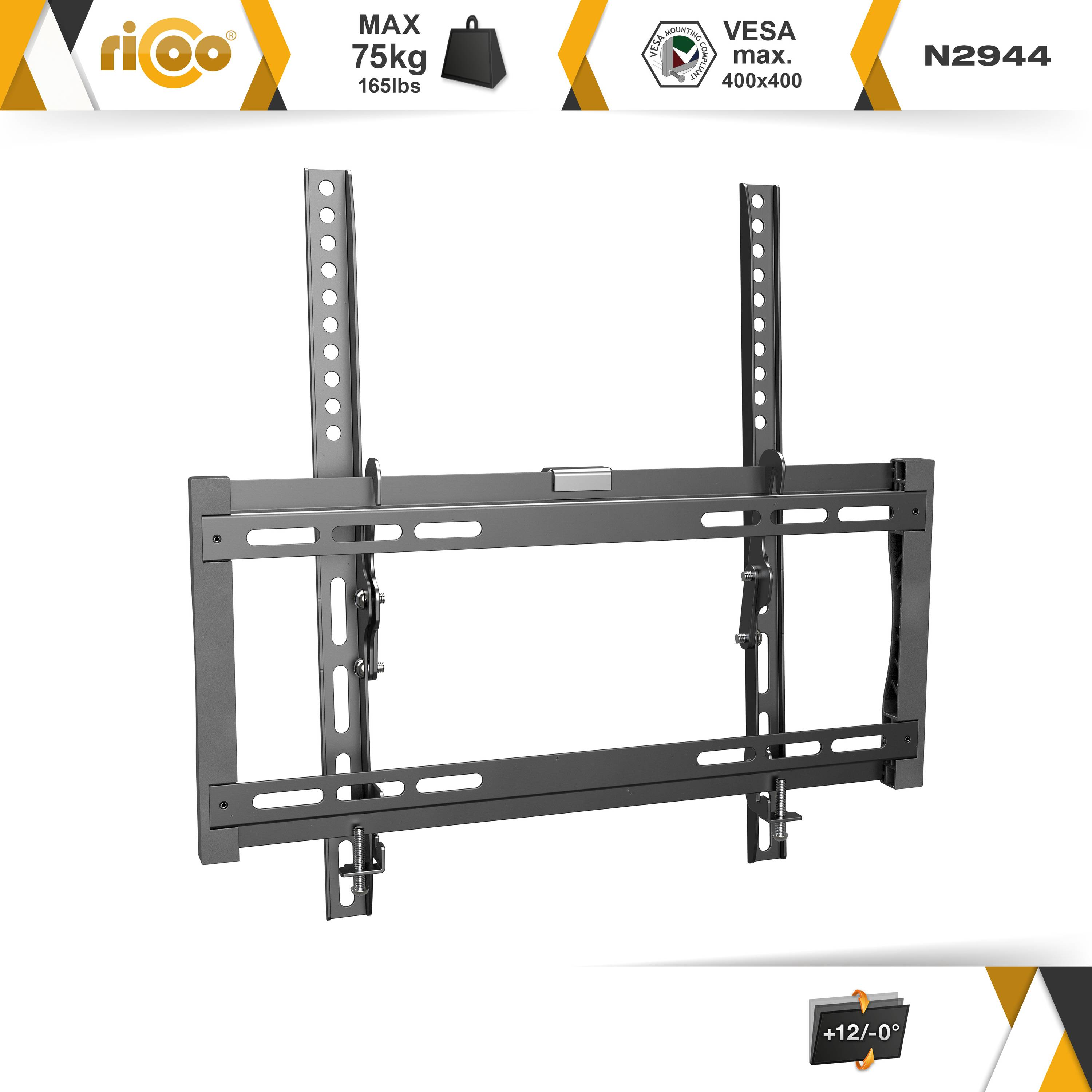 RICOO N2944 flach Halterung 400 für universal Wandhalterung, VESA TV curved Wand x 400 bis neigbar Schwarz auch Fernseher