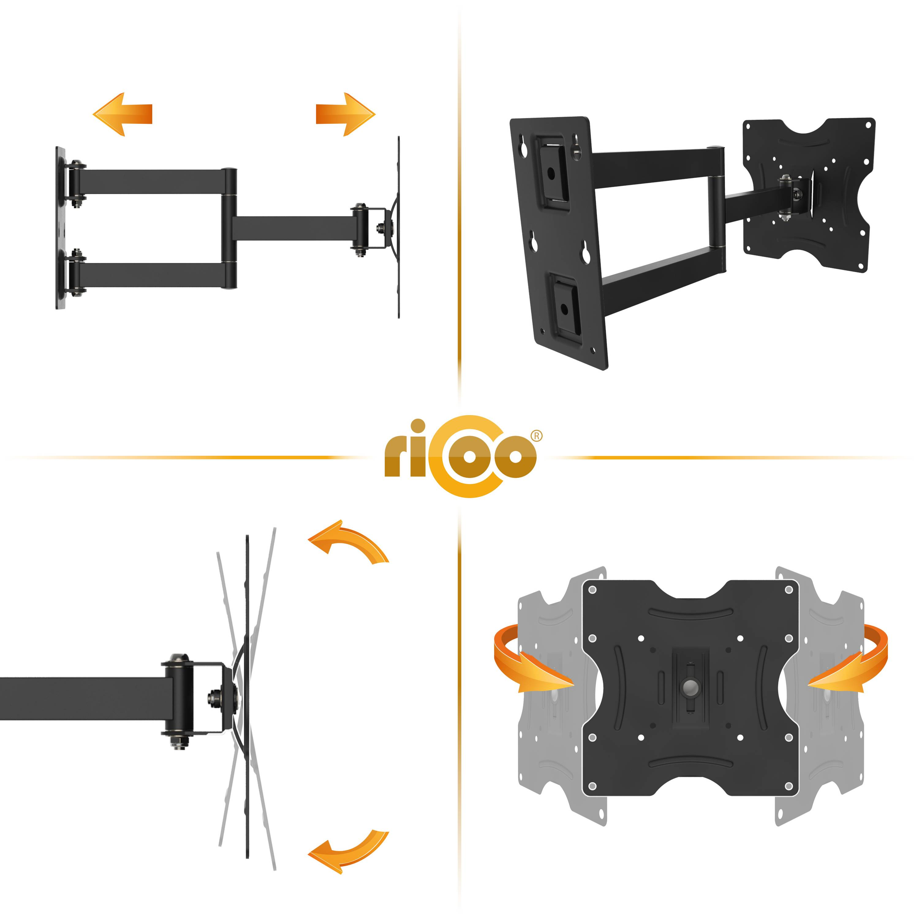 R02 neigbar bis TV schwenkbar Halterung x curved universal Wandhalterung, RICOO ausziehbar 200 Fernseher 200 VESA Schwarz