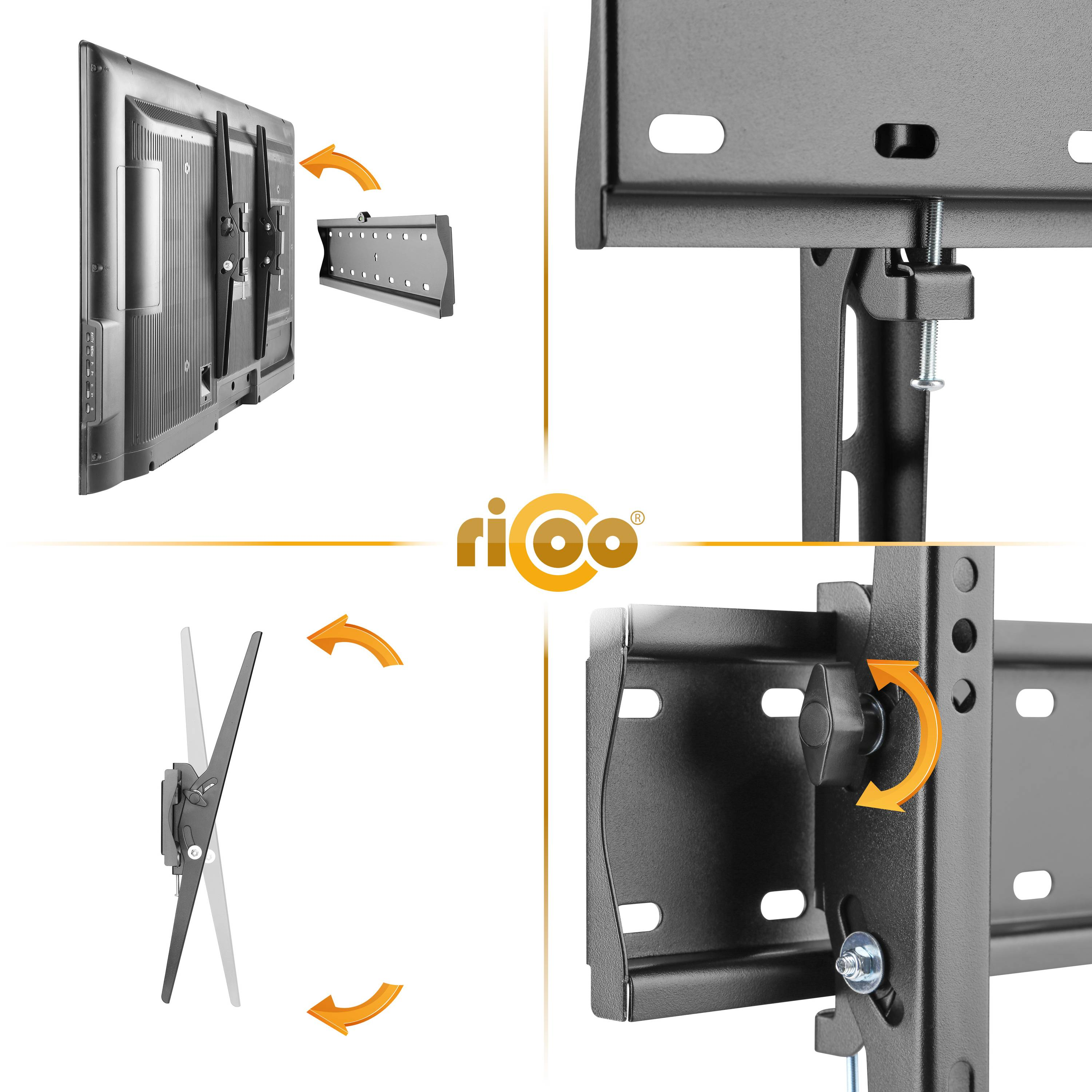 RICOO N2144 flach neigbar Schwarz TV 400 für Wandhalterung, auch x curved Halterung Fernseher VESA Wand bis 400 universal