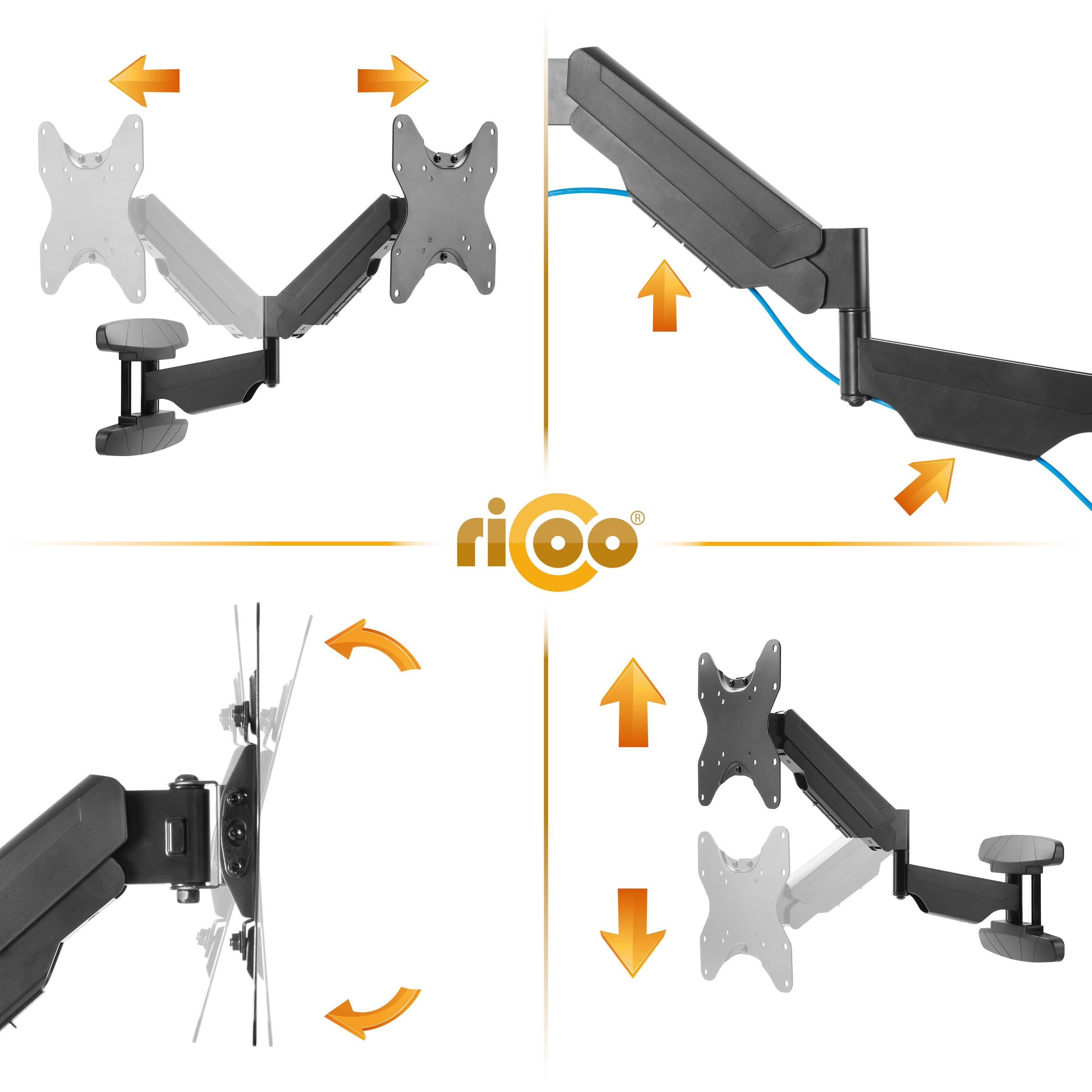 RICOO S3422 schwenkbar neigbar VESA 200 universal Schwarz Fernseher ausziehbar Gasfeder Wandhalterung, 200 Halterung TV x