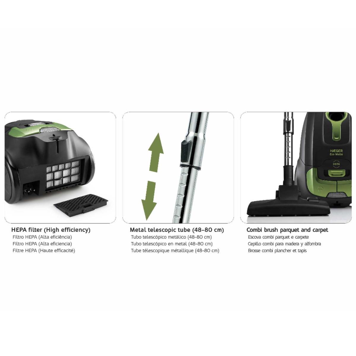 Odkurzacz z filtrem, metalową rurą i szczotką.