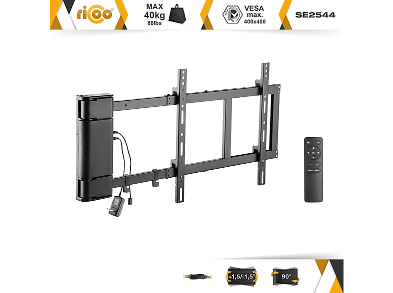 RICOO SE2544 elektrisch schwenkbar ausklappbar Fernseher Halterung universal bis VESA 400 x 400 TV Wandhalterung, Schwarz