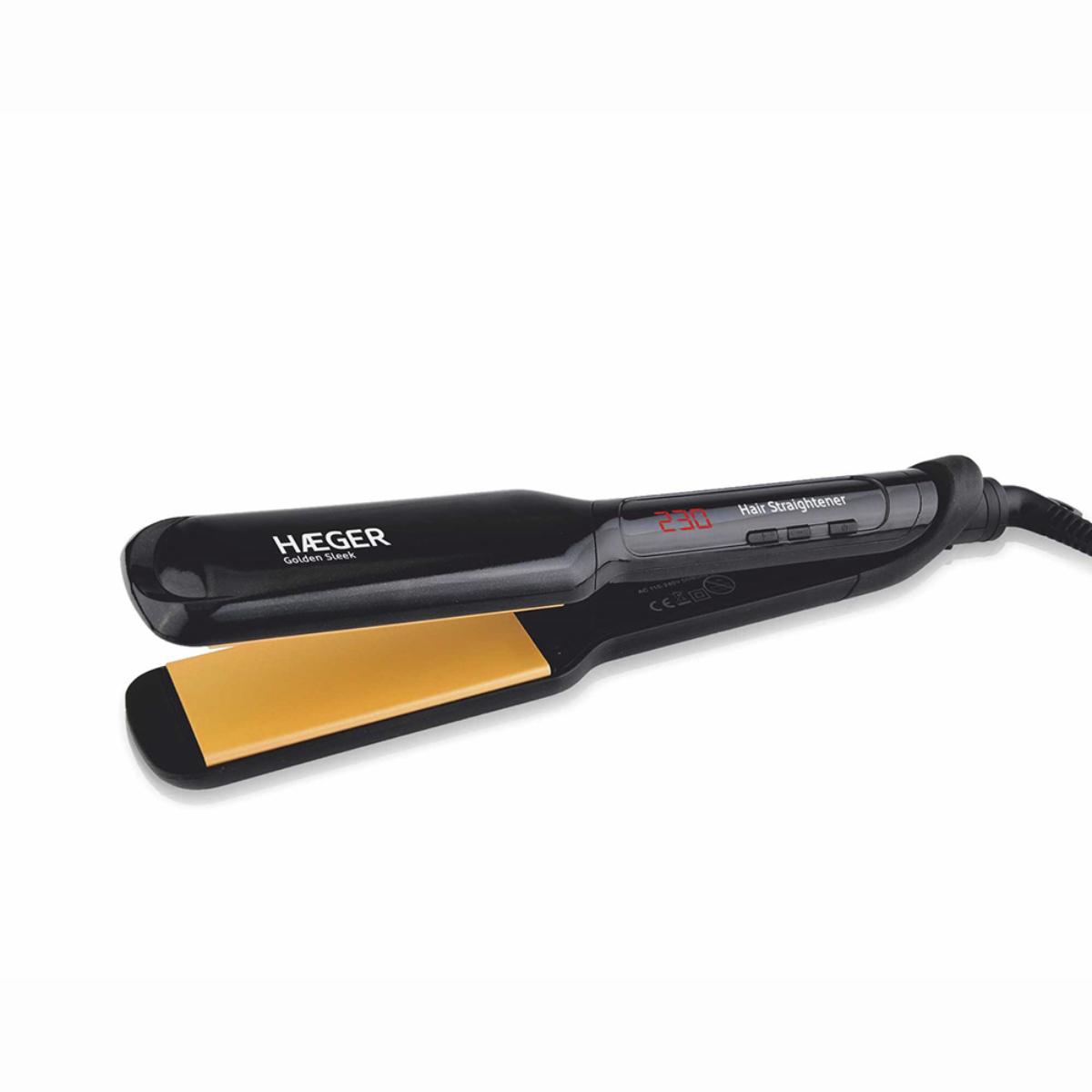 Plancha de pelo - GOLDEN SLEEK HAEGER, 45 W, 230 °C, Negro