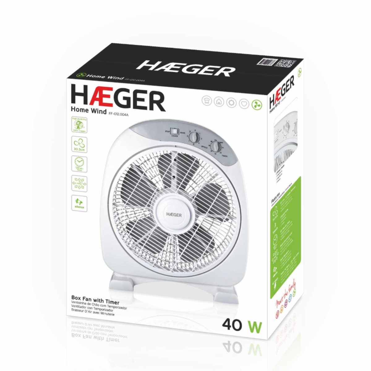(40 Watt) HAEGER Weiß FF-012.004A Standventilator