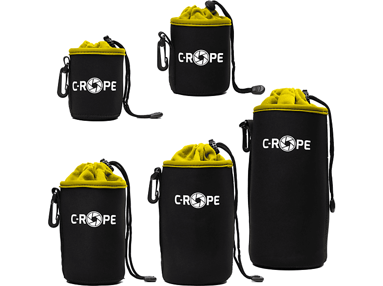 C-ROPE Neopren Objektivbeutel mit Fleece-Fütterung | Schutz für Objektive 5er Set in XS, S, M, L, XL Objektivbeutel, Schwarz