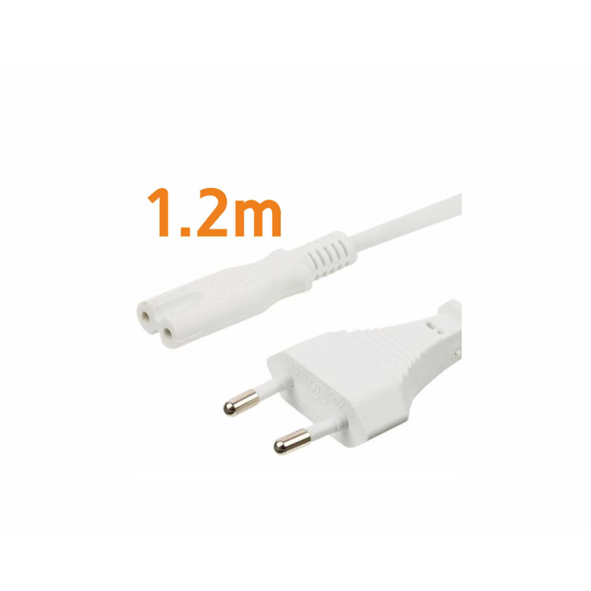 Cable de alimentación blanco de 1,2 m, con entrada y enchufe de dos clavijas.